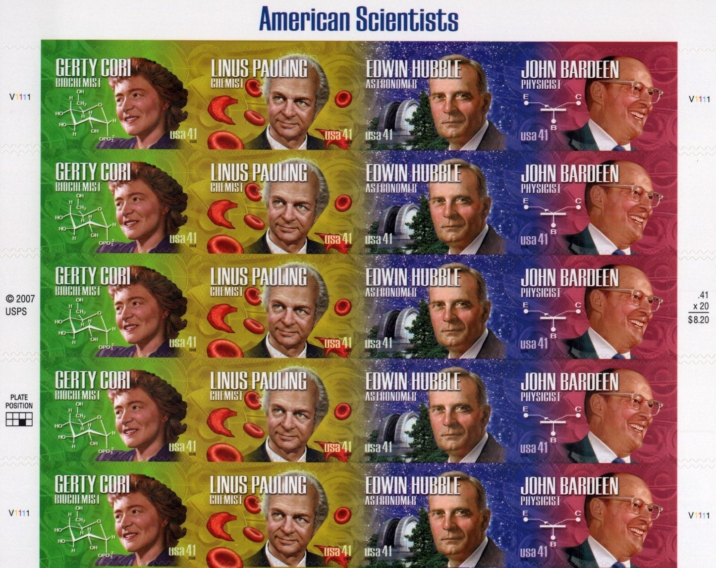 US 4224-4227 Mint Sheet (MNH) American Scientists 41-Cent 2008 ZAYIX