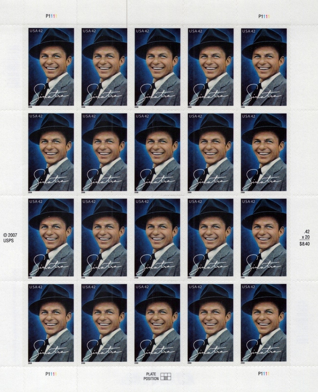 US 4265 Mint Sheet (MNH) Frank Sinatra Singer & Actor 42-Cent 2008 ZAYIX