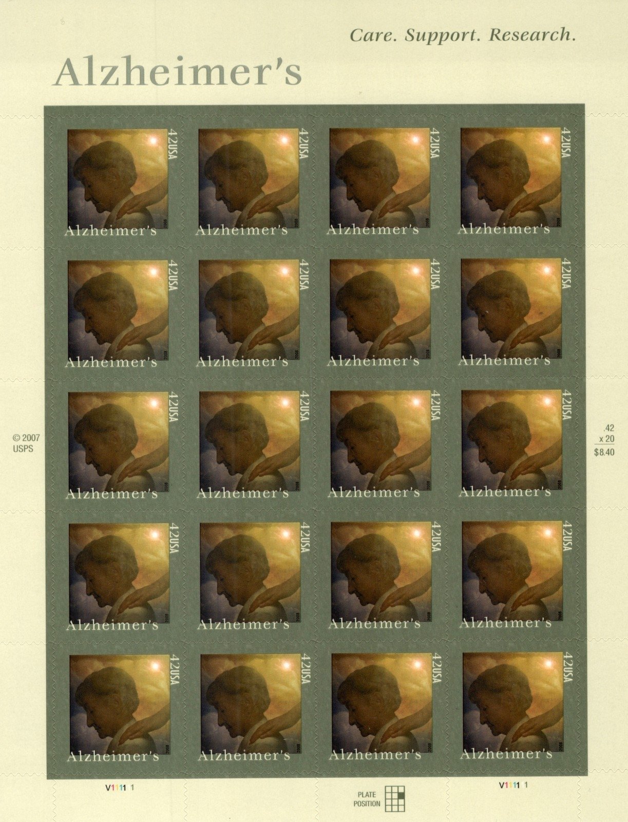 US 4358 Mint Sheet (MNH) Alzheimer's Awareness 42-Cent 2008 ZAYIX