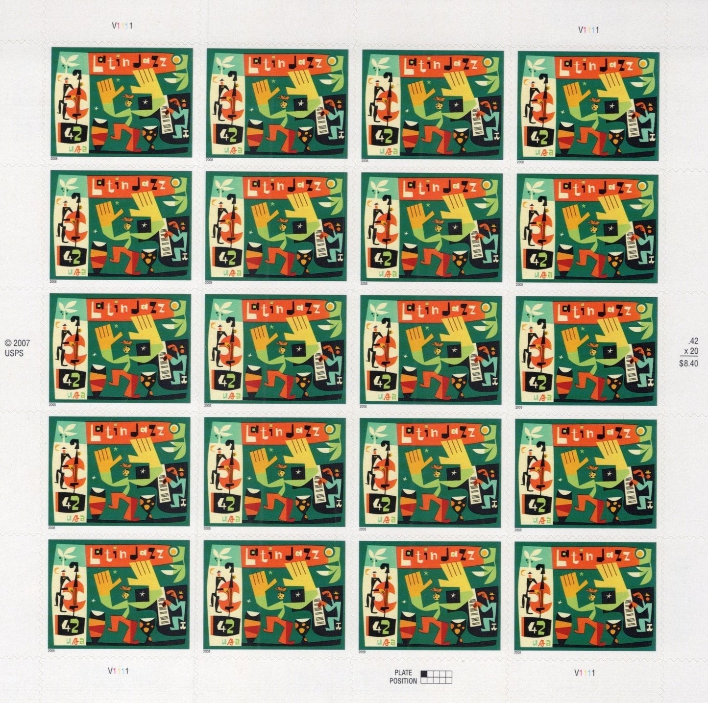 US 4349 Mint Sheet (MNH) Latin Jazz 42-Cent 2008 ZAYIX