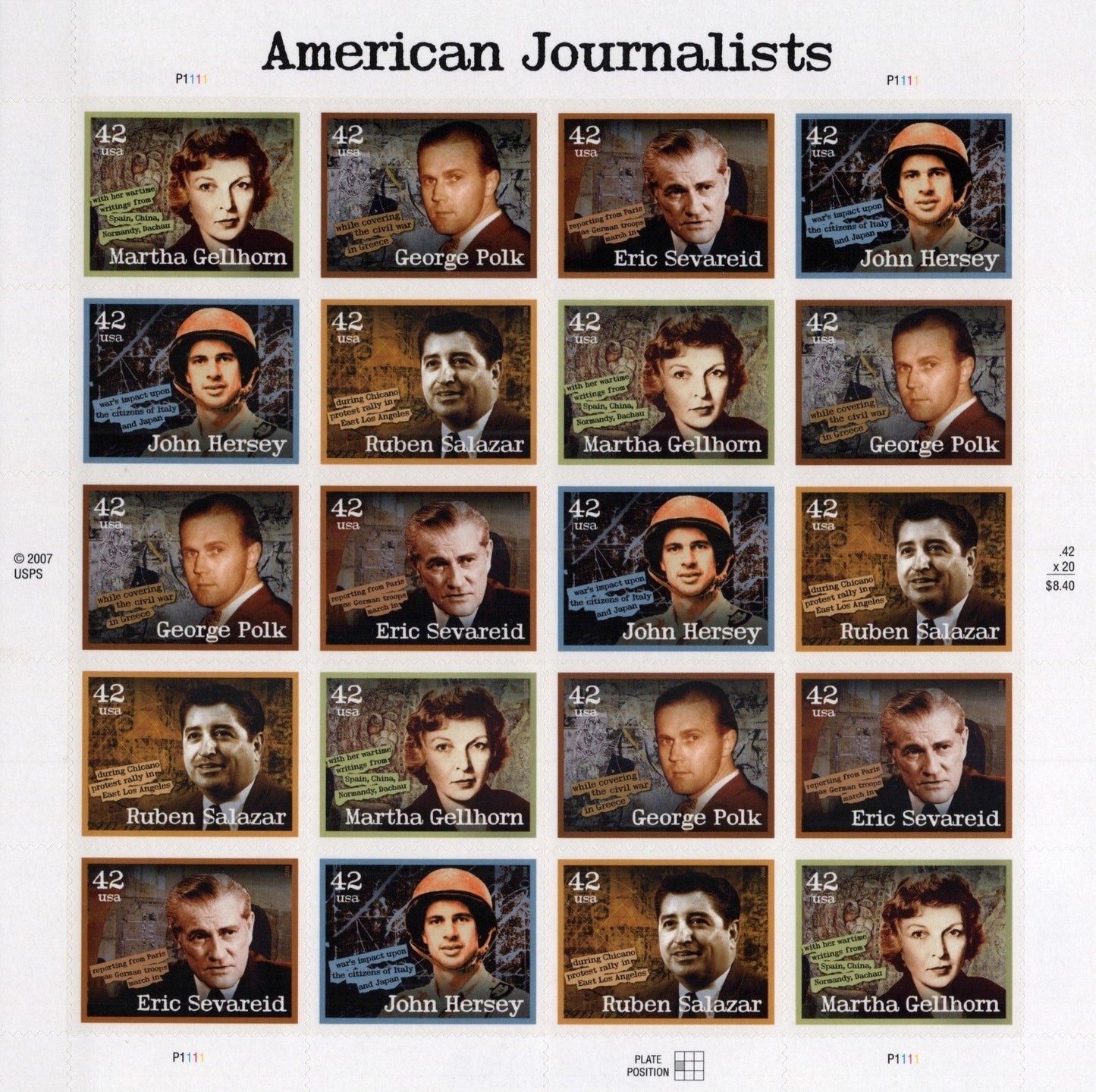 US 4248-4252 Mint Sheet (MNH) American Journalists 42-Cent 2008 ZAYIX