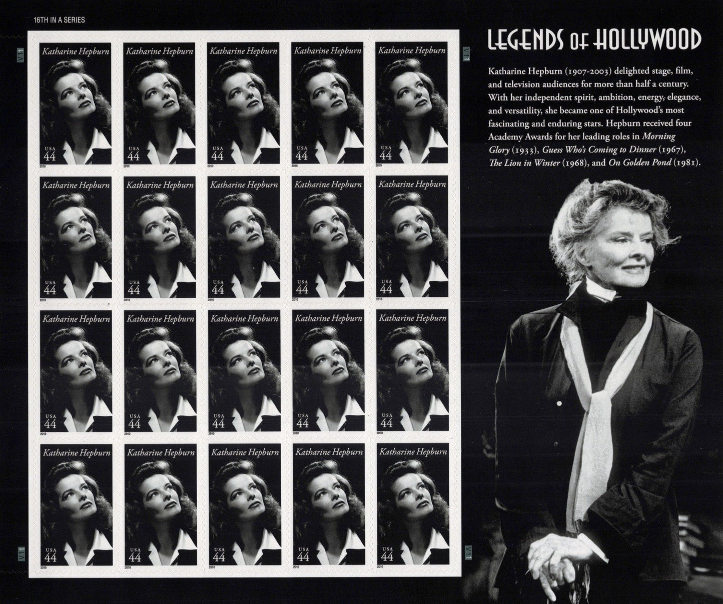 US 4461 Mint Sheet (MNH) Katherine Hepburn Hollywood 44-Cent 2010 ZAYIX