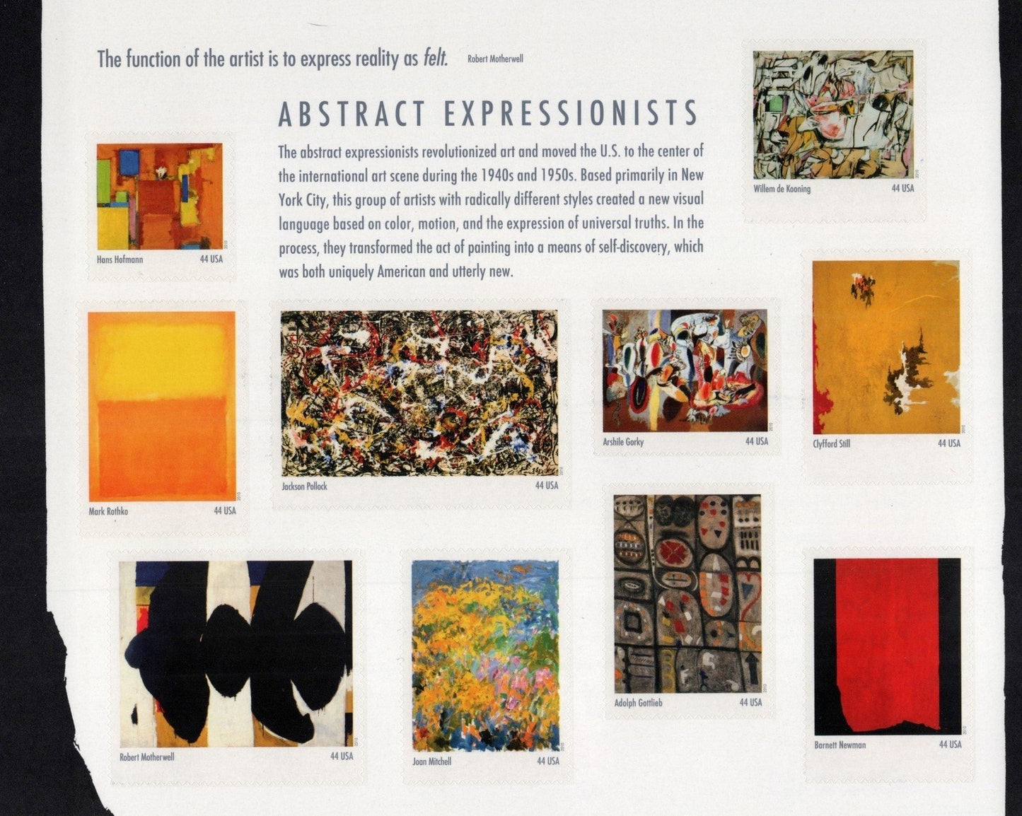 US 4444 Mint Sheet (MNH) Abstract Expressionist Paintings 44-Cent 2010 ZAYIX