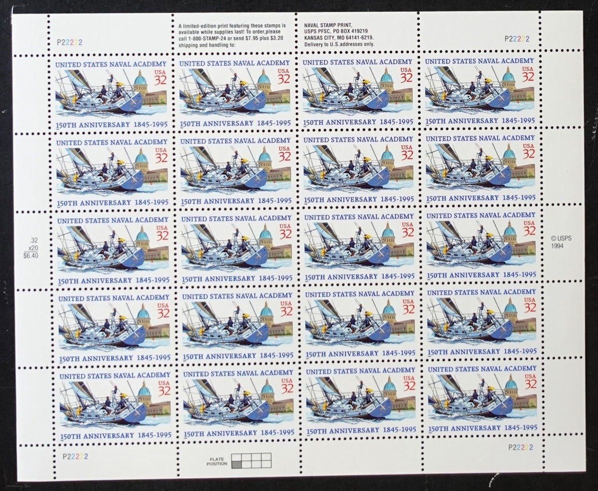 US 3001 Mint Sheet (MNH) U.S. Naval Academy 150th Anniversary 32-Cent 1995 ZAYIX