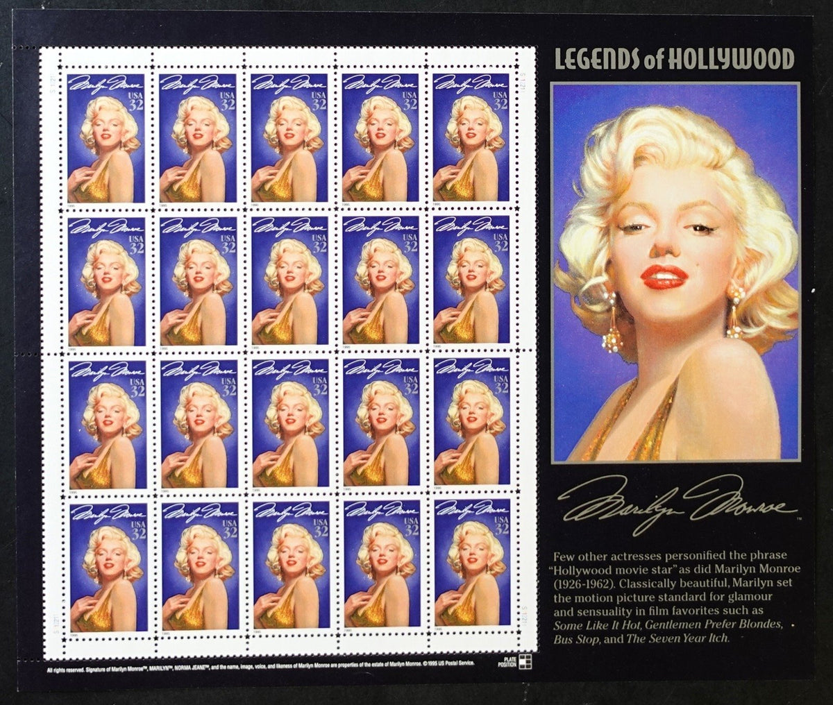 US 2967 Mint Sheet (MNH) Marilyn Monroe Legends Of Hollywood 32-Cent 1995 ZAYIX