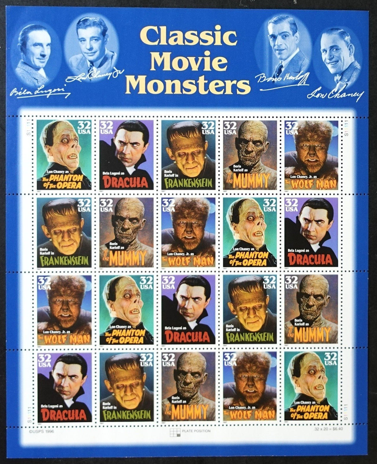 US 3168-3172 Mint Sheet (MNH) Movie Monsters 32-Cent 1997 ZAYIX
