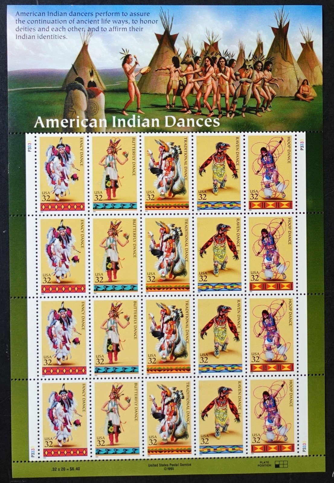 US 3072-3076 Mint Sheet (MNH) American Indian Dances 32-Cent 1996 ZAYIX