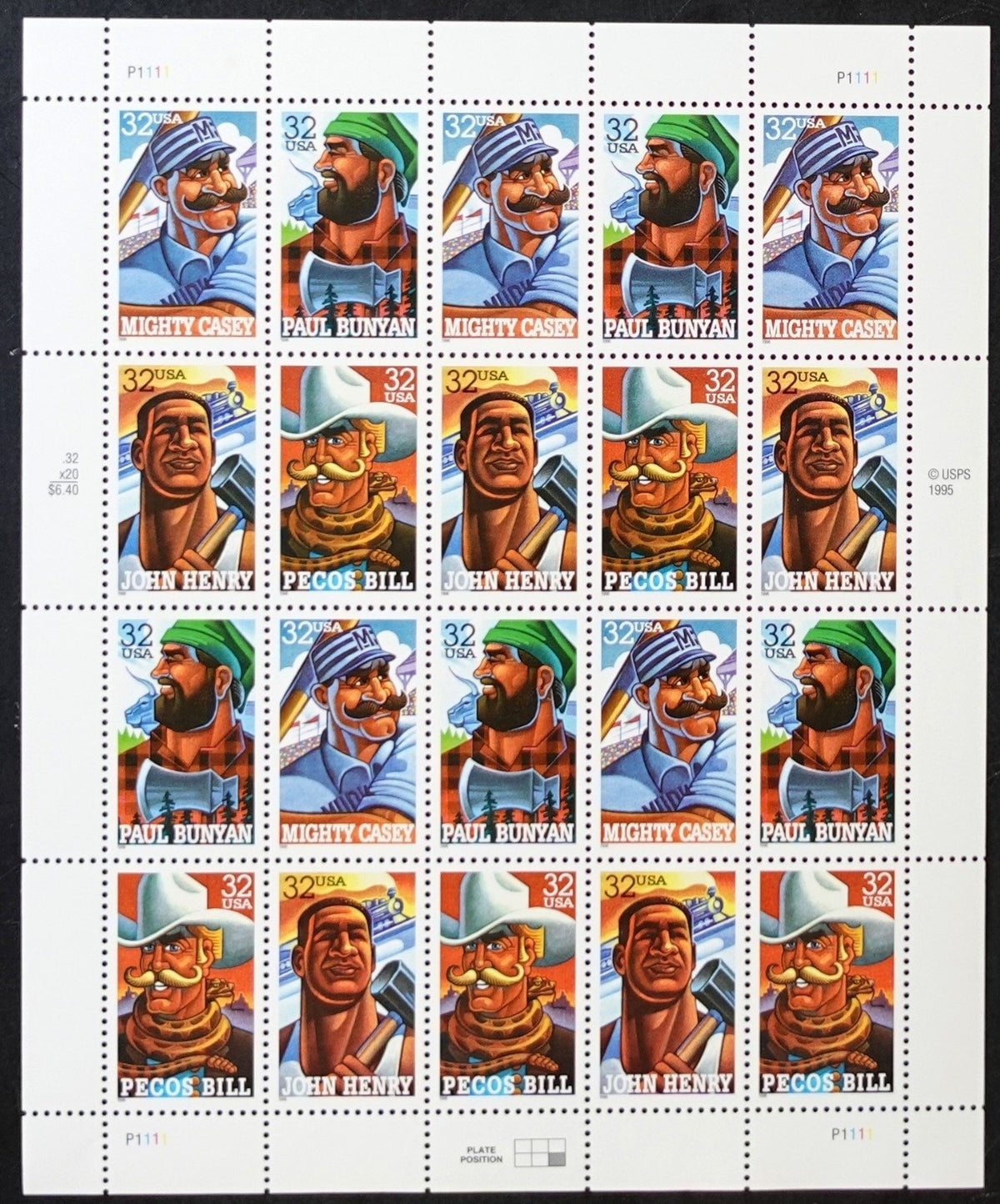 US 3083-3086 Mint Sheet (MNH) Folk Heroes 32-Cent 1996 ZAYIX