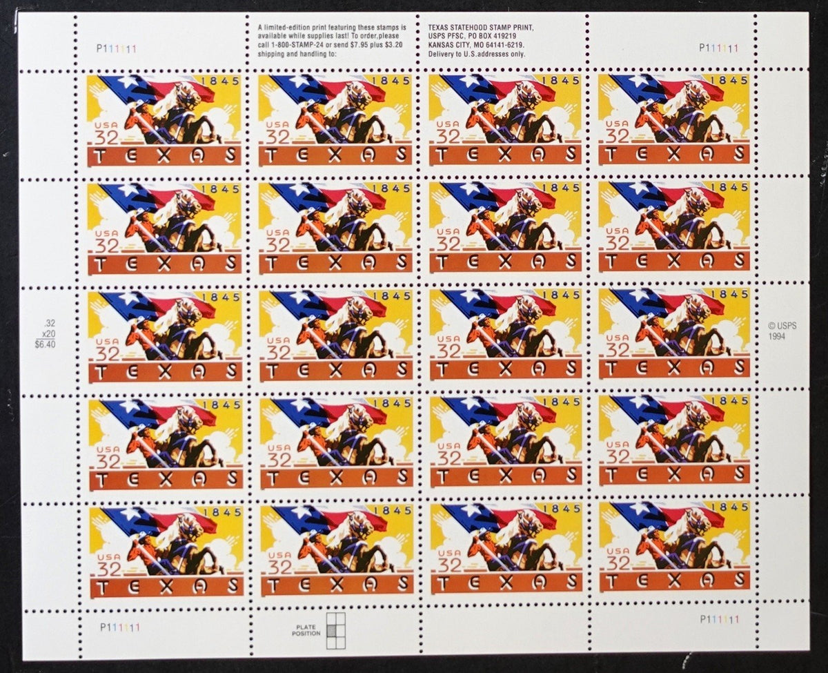 US 2968 Mint Sheet (MNH) Texas Statehood 150th Anniversary 32-Cent 1995 ZAYIX