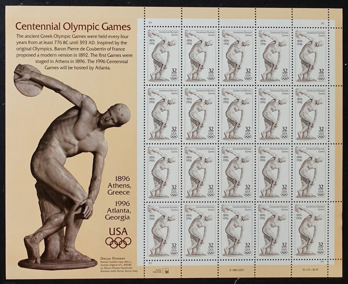 US 3087 Mint Sheet (MNH) Olympic Games Discobolus 32-Cent 1996 ZAYIX