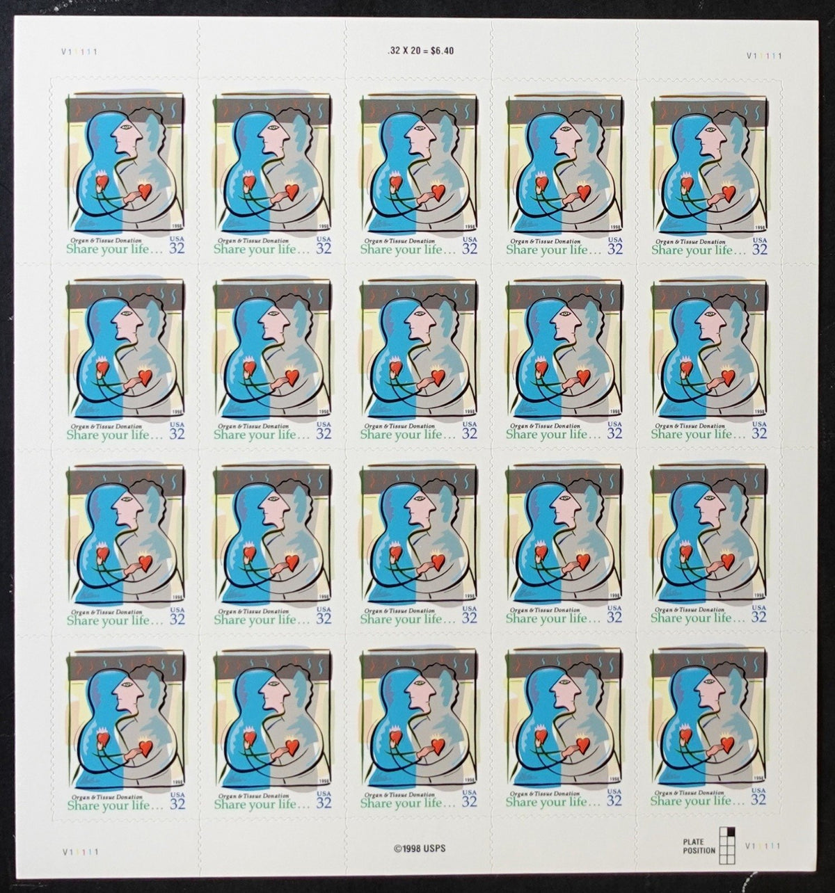 US 3227 Mint Sheet (MNH) Organ & Tissue Donation 32-Cent 1998 ZAYIX