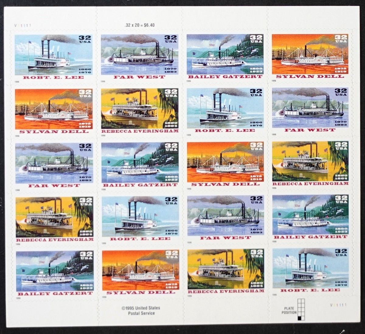 US 3091-3095 Mint Sheet (MNH) Riverboats 32-Cent 1996 ZAYIX