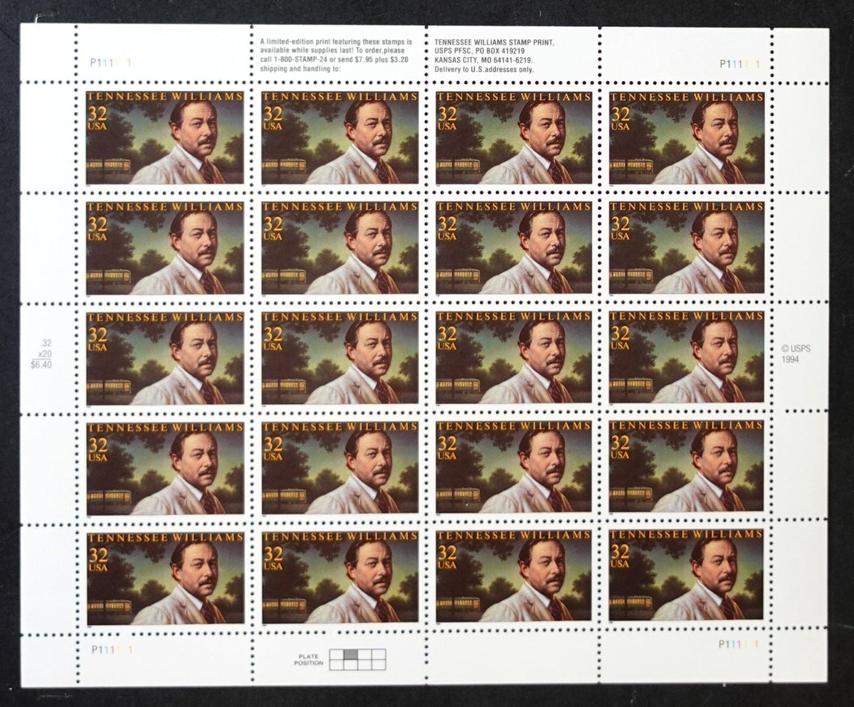US 3002 Mint Sheet (MNH) Tennessee Williams Writer 32-Cent 1995 ZAYIX