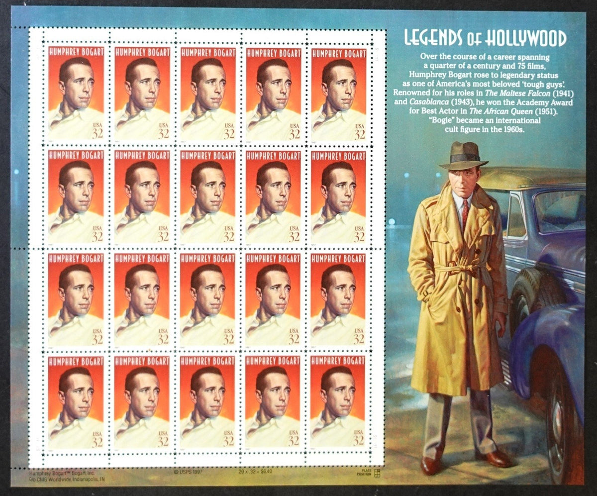 US 3152 Mint Sheet (MNH) Humphrey Bogart Legends Of Hollywood 32-Cent 1997 ZAYIX