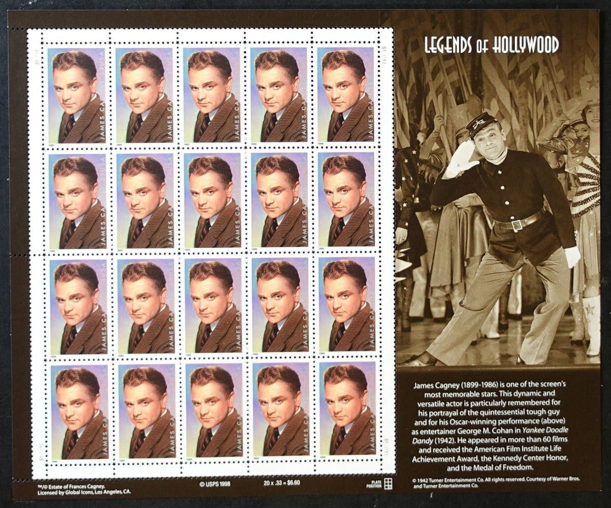 US 3329 Mint Sheet (MNH) James Cagney Legends Of Hollywood 33-Cent 1999 ZAYIX