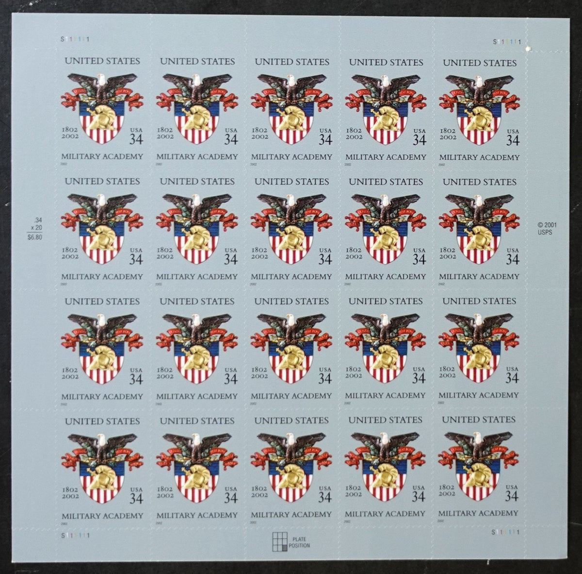 US 3360 Mint Sheet (MNH) U.S. Military Academy 200th 34-Cent 2002 ZAYIX