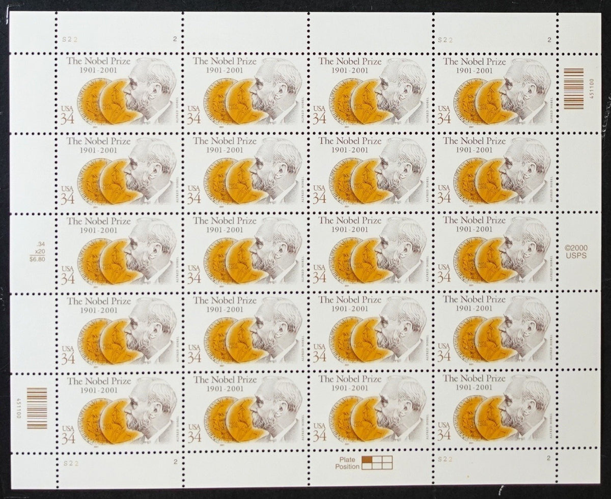 US 3504 Mint Sheet (MNH) Nobel Prize Centennial 34-Cent 2001 ZAYIX