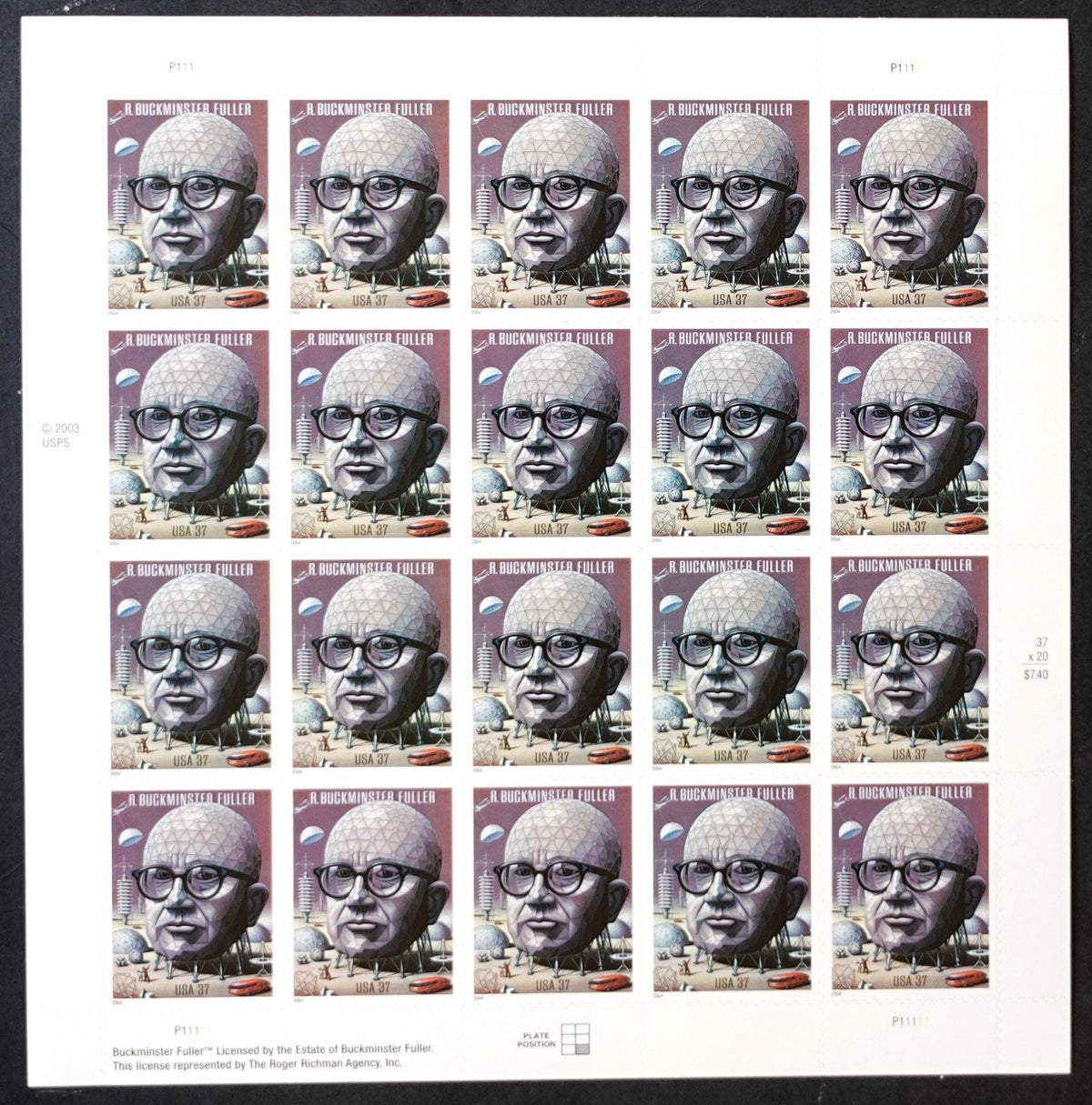 US 3870 Mint Sheet (MNH) R. Buckminster Fuller 37-Cent 2004 ZAYIX