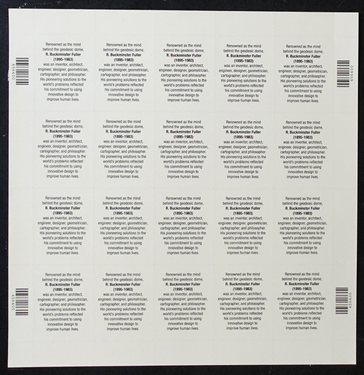 US 3870 Mint Sheet (MNH) R. Buckminster Fuller 37-Cent 2004 ZAYIX