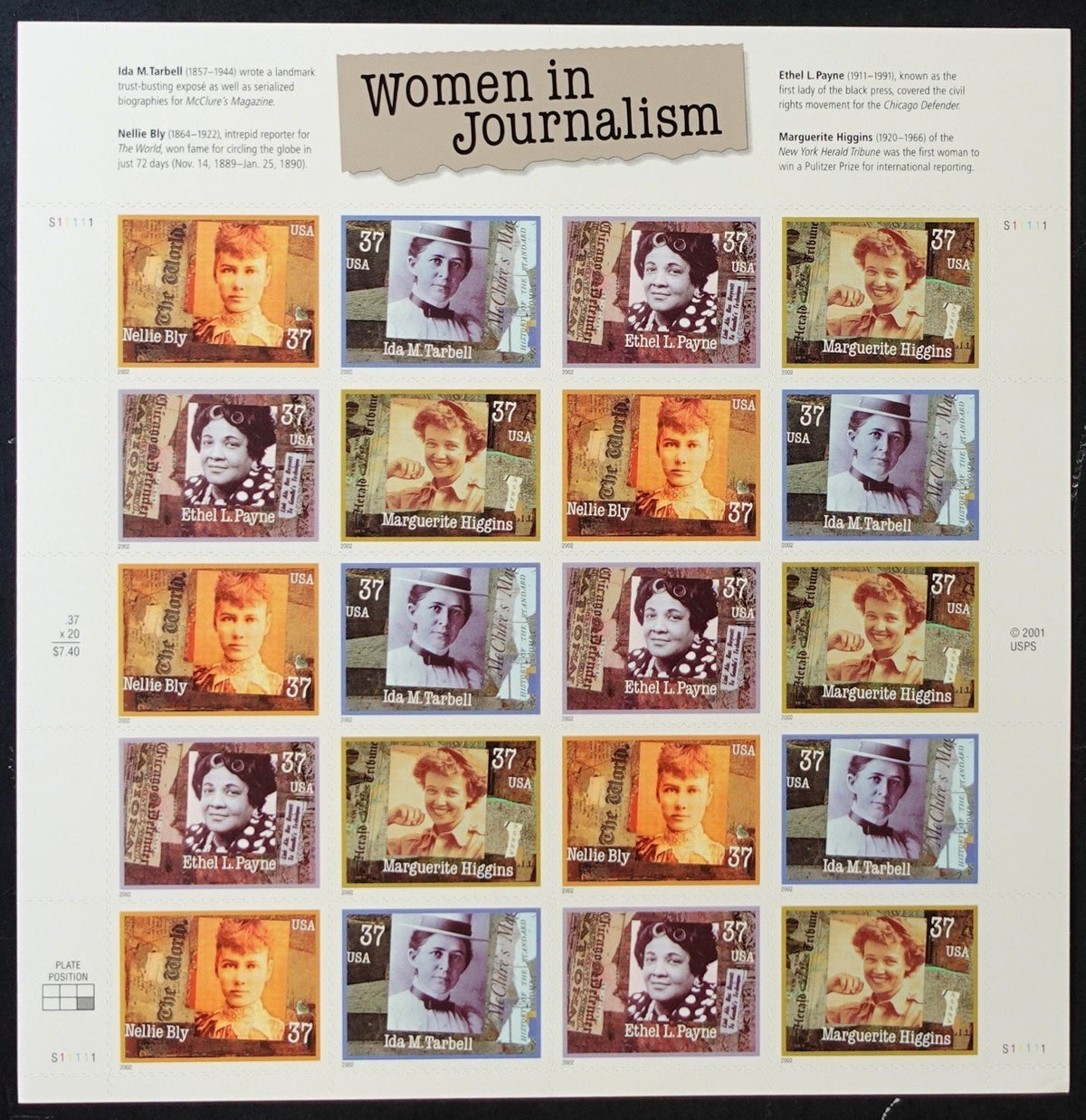 US 3665-3668 Mint Sheet (MNH) Women In Journalism 37-Cent 2002 ZAYIX