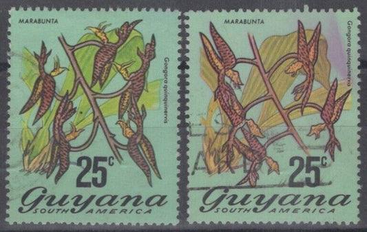 ZAYIX Guyana 141-141A used - 25c Marbunta flower value center & right 111422-S05