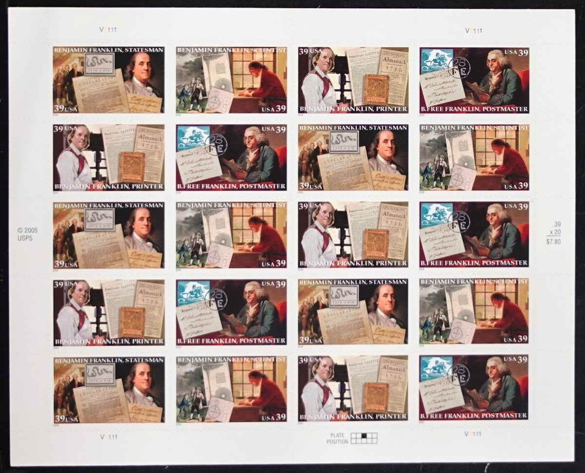 US 4021-4024 Mint Sheet (MNH) Benjamin Franklin 39-Cent 2006 ZAYIX