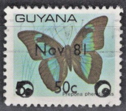 ZAYIX Guyana 436 Used 50c Butterfly surcharge w "Nov 81" overprint 111422-S06