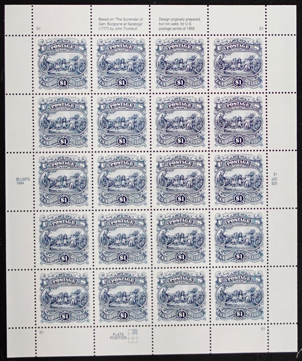 US 2590 Mint Sheet (MNH) Surrender Of General Burgoyne 1-Dollar 1994 ZAYIX