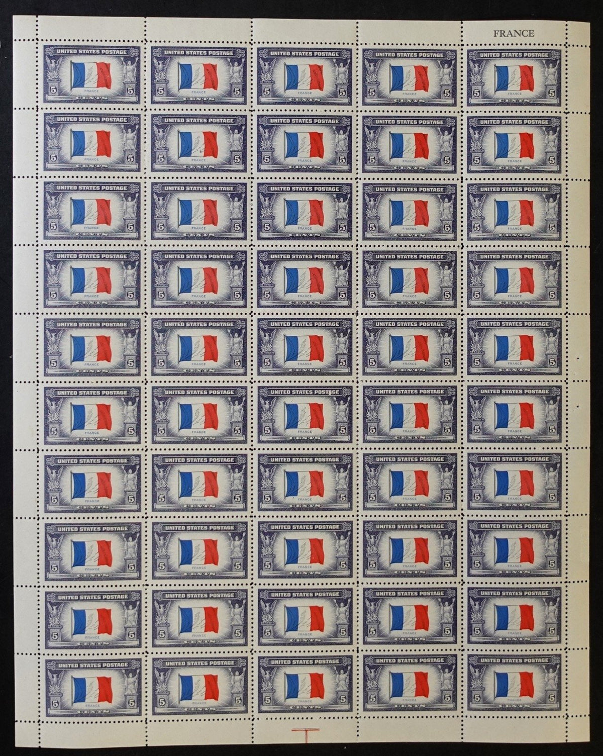 US 915 Mint Sheet (MNH) Overrun Nations France 5-Cent 1943 ZAYIX