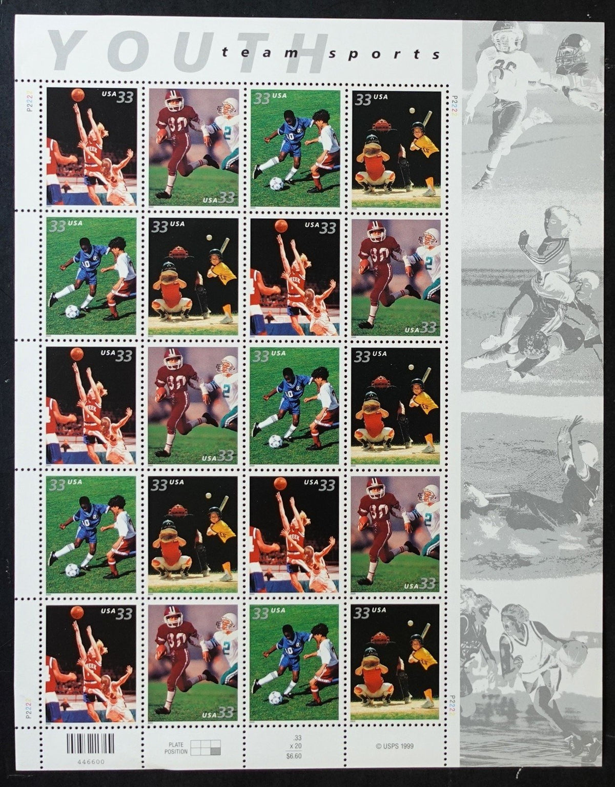 US 3399-3402 Mint Sheet (MNH) Youth Team Sports 33-Cent 2000 ZAYIX