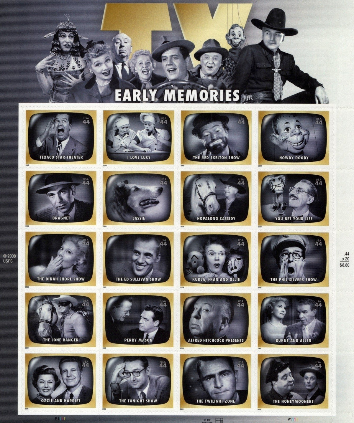 US 4414 Mint Sheet (MNH) Early Television Memories 44-Cent 2009 ZAYIX