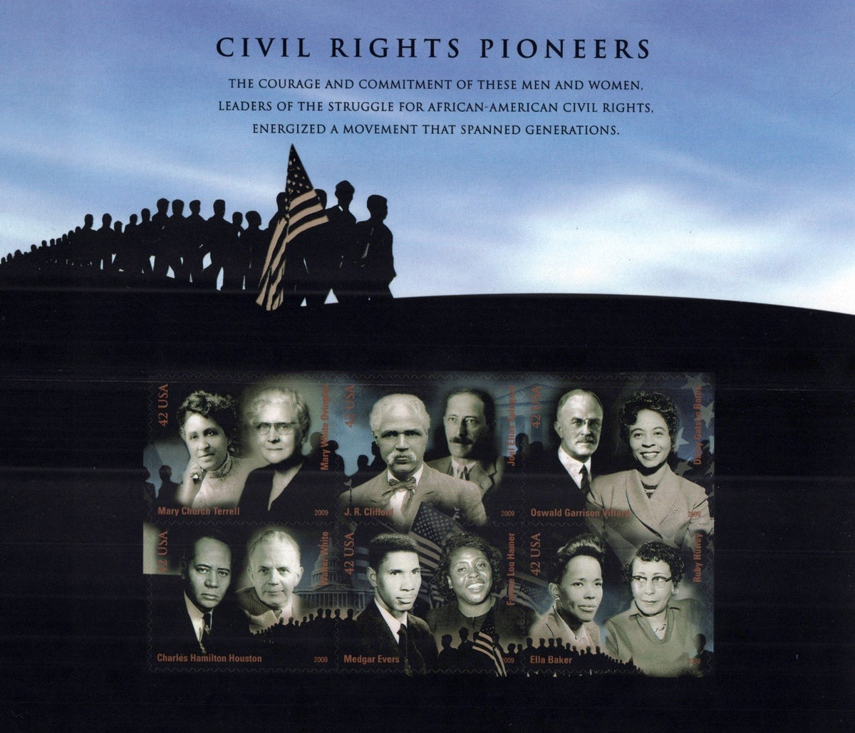 US 4384 Mint Sheet (MNH) Civil Rights Pioneers Souvenir Sheet 42-Cent 2009 ZAYIX