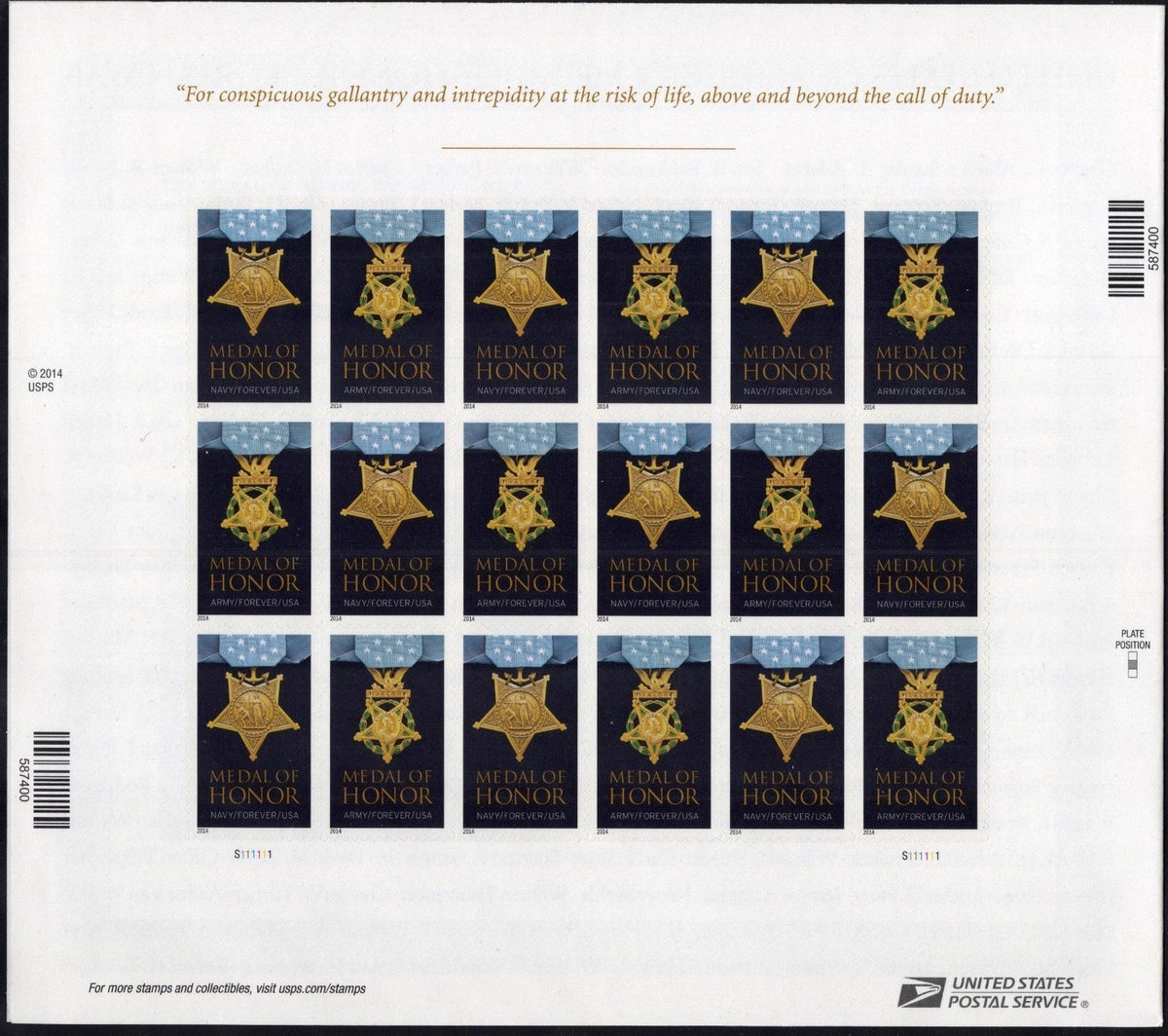 US 4822-4823a Mint Sheet (MNH) Medal Of Honor Forever Stamp 2013 ZAYIX