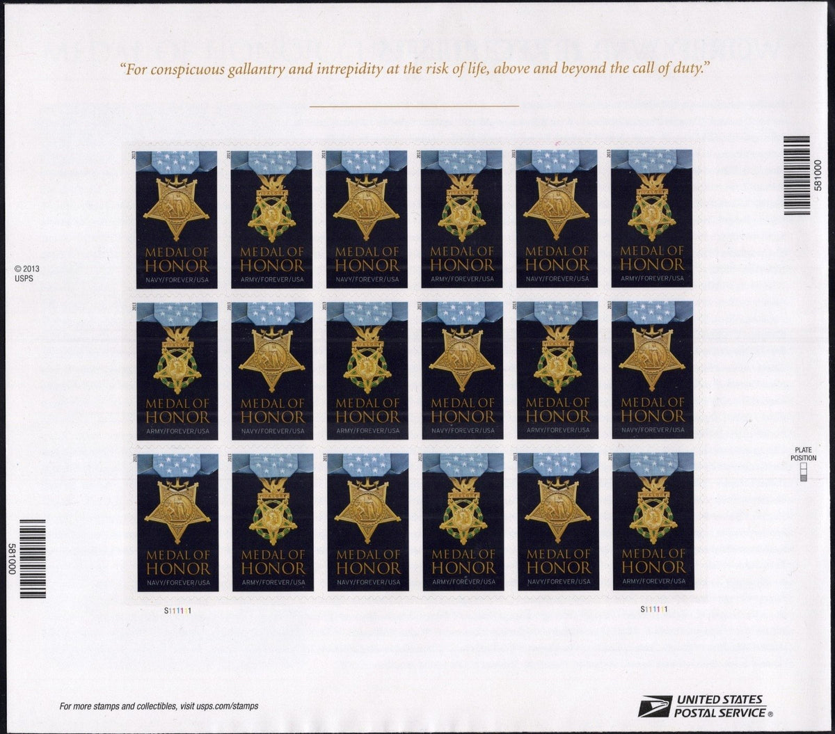 US 4822-4823 Mint Sheet (MNH) Medal Of Honor Forever Stamp 2013 ZAYIX