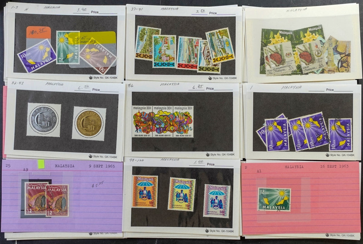 Asia Countries Stamp Collection On Thousands of Dealer Cards Mint & Used ZAYIX