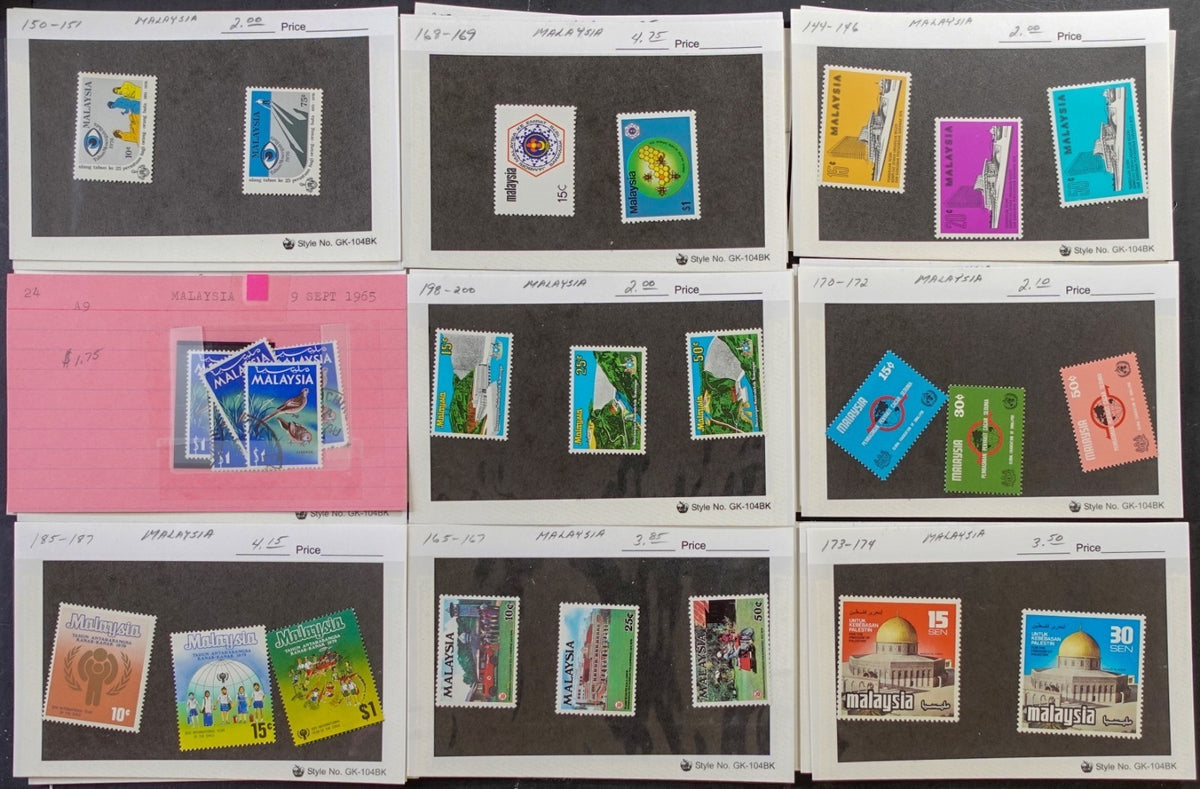 Asia Countries Stamp Collection On Thousands of Dealer Cards Mint & Used ZAYIX