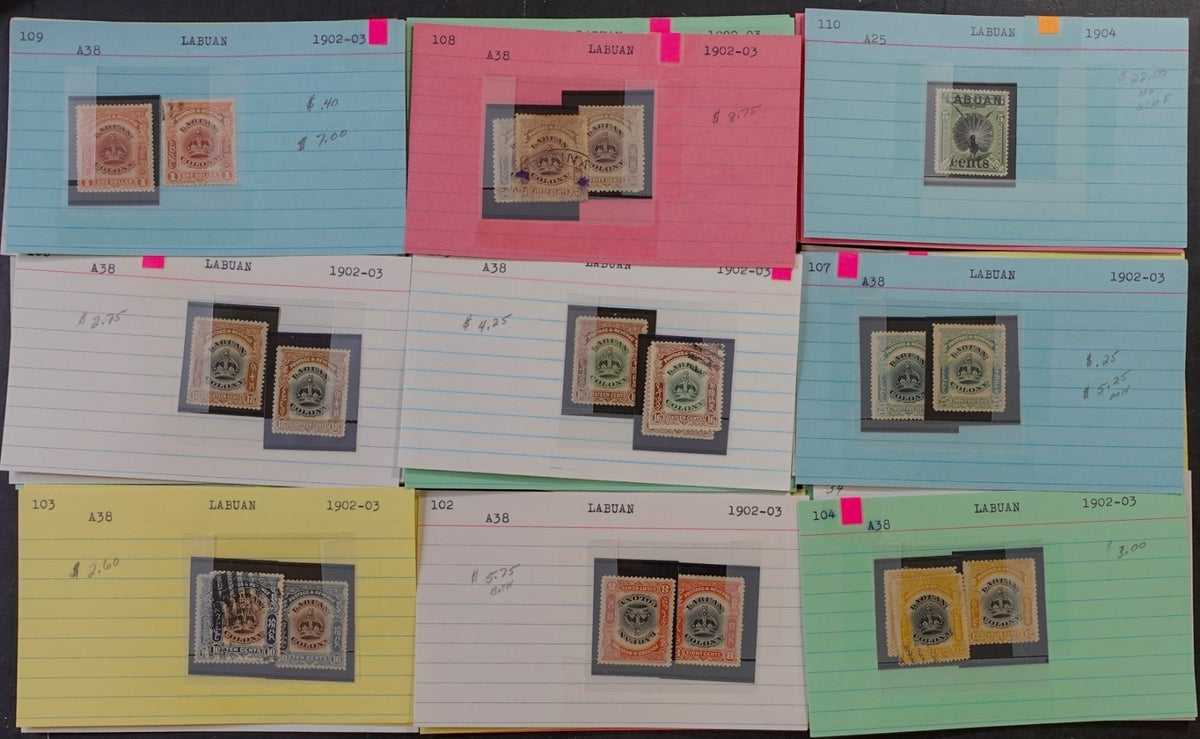 Asia Countries Stamp Collection On Thousands of Dealer Cards Mint & Used ZAYIX