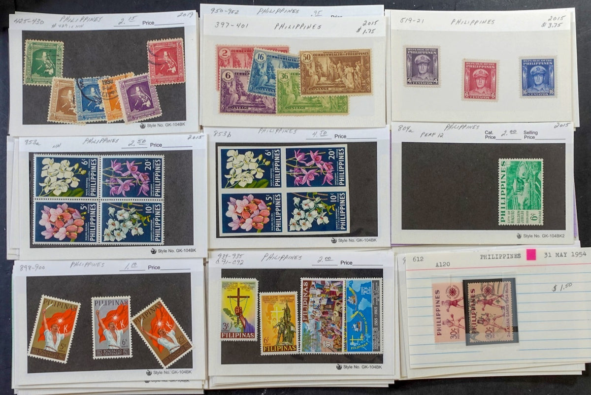 Asia Countries Stamp Collection On Thousands of Dealer Cards Mint & Used ZAYIX