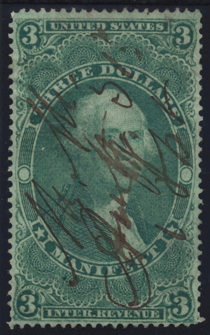 U.S. R86c Manifest Green Perforated $3 Used VF 1862-1871 ZAYIX