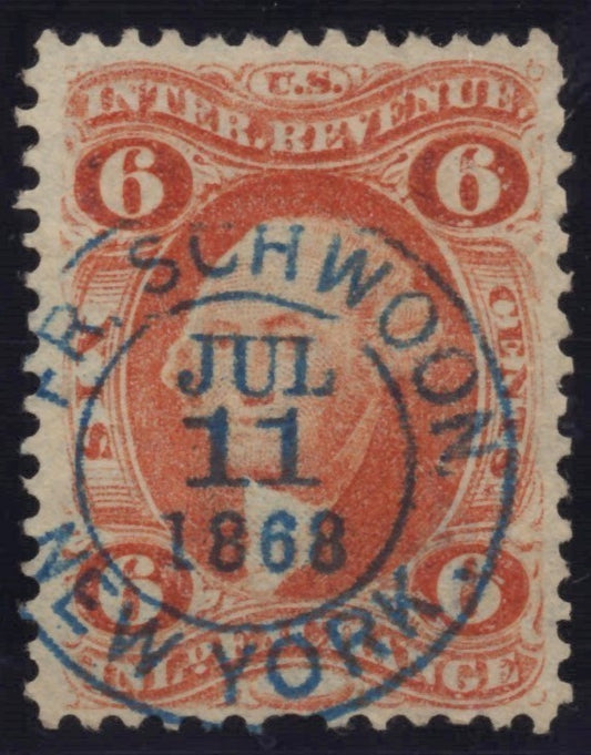 U.S. R30c Inland Exchange Blue FR Schwoon Cancel 6-Cent Used VF 1862-1871 ZAYIX