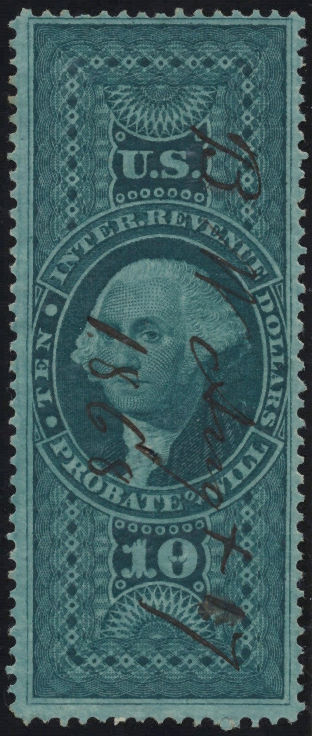 U.S. R96c Probate Of Will Green Perforated $10 Used F/VF 1862-1871 ZAYIX