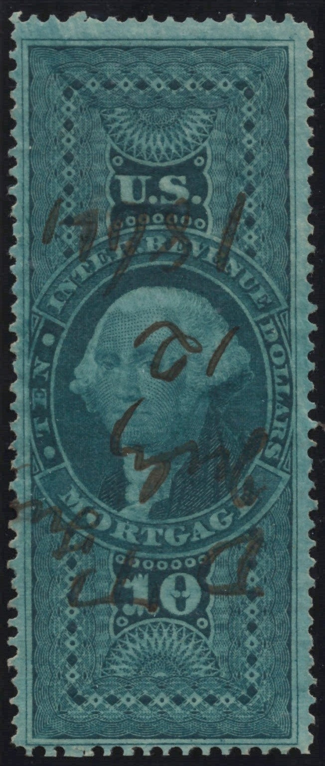 U.S. R95c Mortgage Green Perforated $10 Used VF 1862-1871 ZAYIX