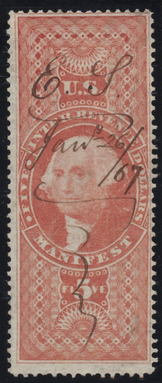 U.S. R90c Manifest Red Perforated $5 Used F/VF 1862-1871 ZAYIX