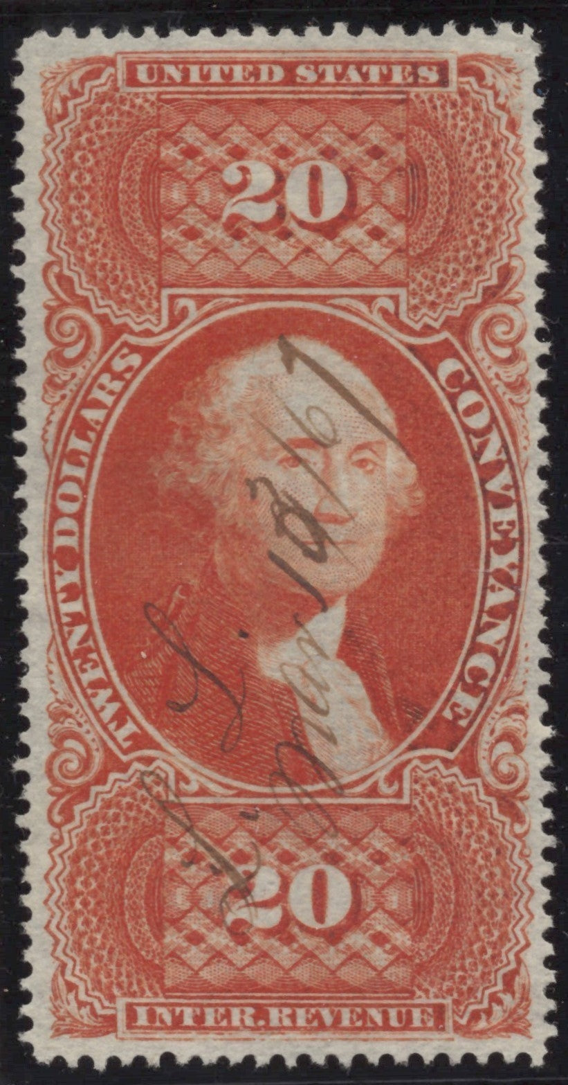 U.S. R98c Conveyance Orange Perforated $20 Used VF/XF 1862-1871 ZAYIX