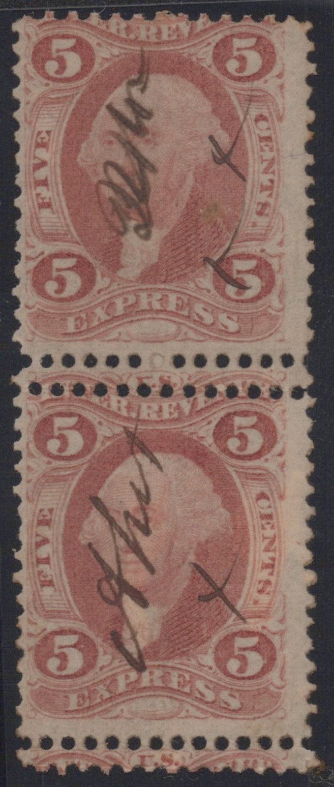 U.S. R25c Express Red Perforated Pair 5-Cent Used 1862-1871 ZAYIX