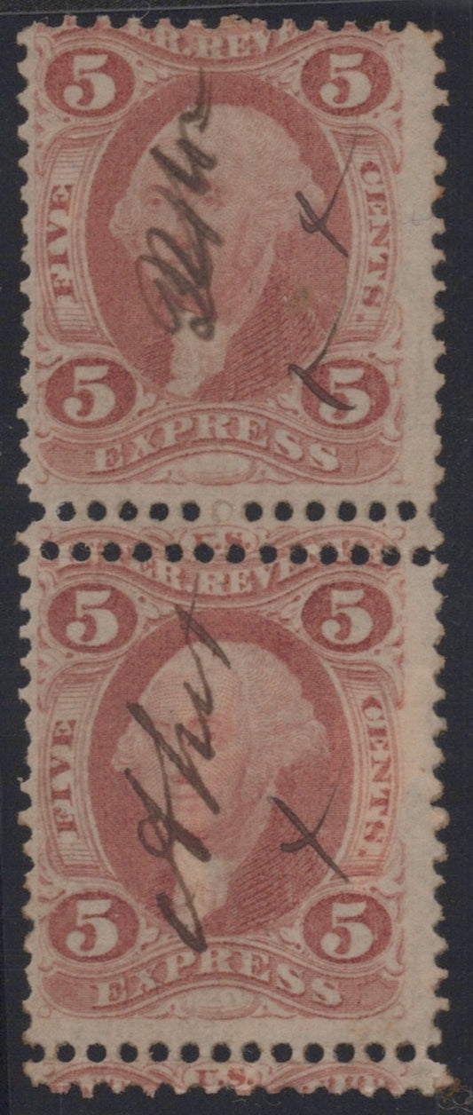 U.S. R25c Express Red Perforated Pair 5-Cent Used 1862-1871 ZAYIX