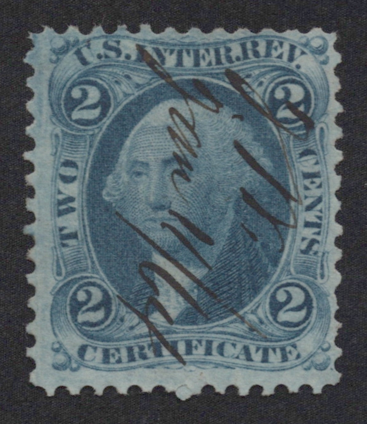 U.S. R7c Certificate Blue Perforated 2-Cent Used Fine 1862-1871 ZAYIX