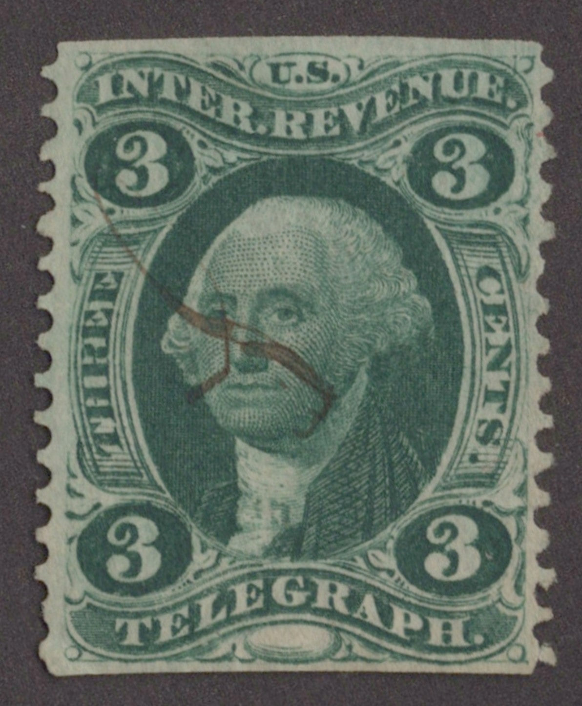 U.S. R19b Telegraph Green Partially Perforated 3-Cent Used VF 1862-1871 ZAYIX