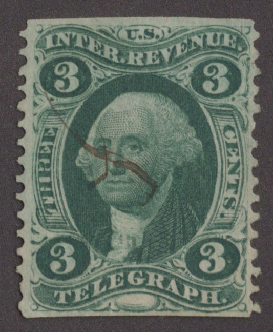 U.S. R19b Telegraph Green Partially Perforated 3-Cent Used VF 1862-1871 ZAYIX