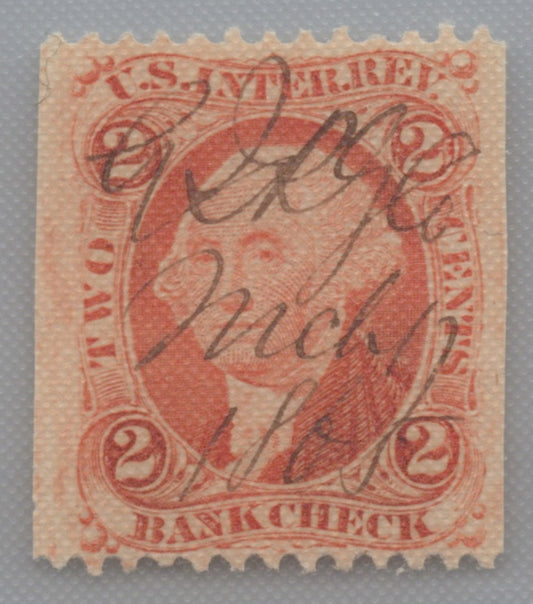 U.S. R6b Bank Check Orange Partially Perforated 2-Cent Used VF 1862-1871 ZAYIX